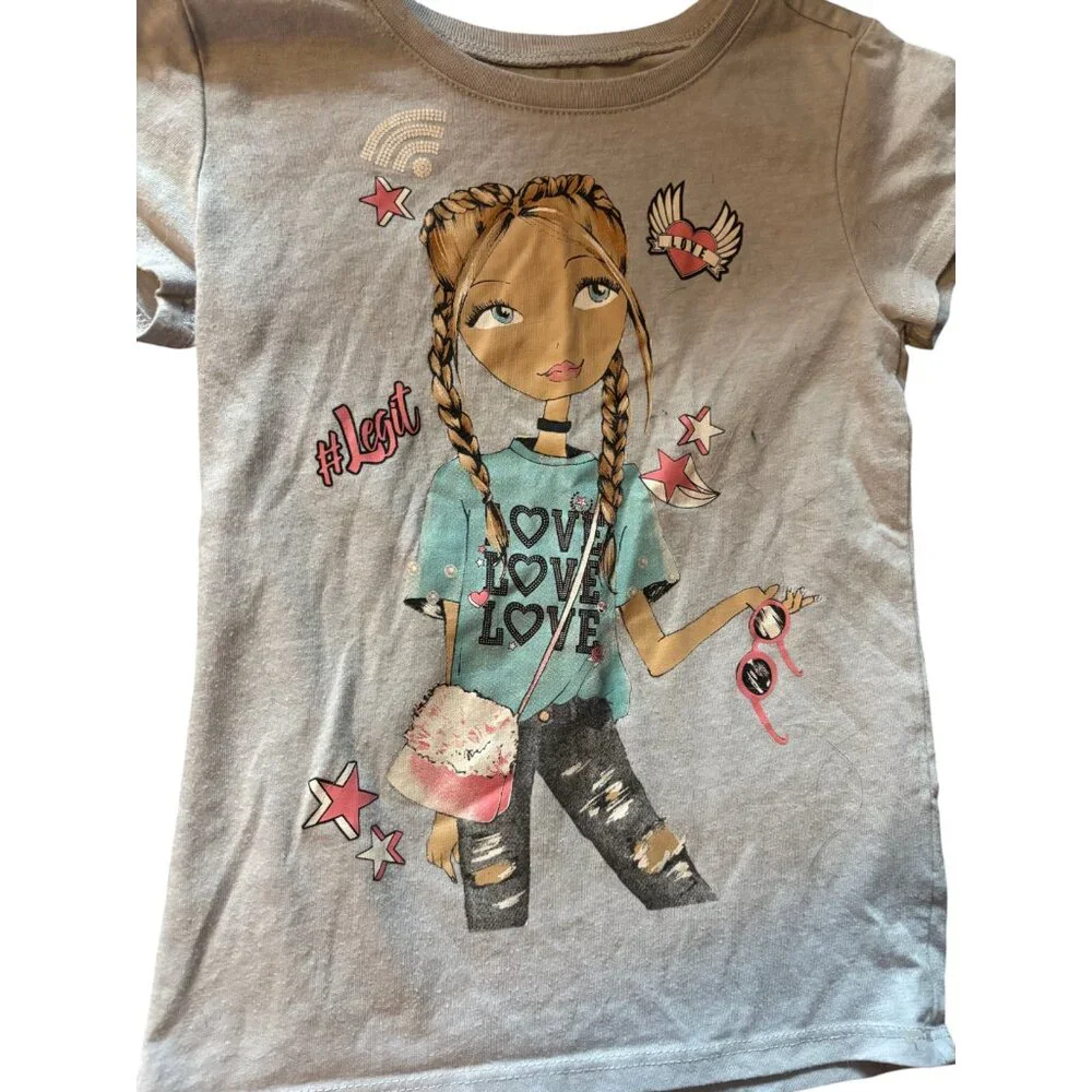 Children's Place girl's gray graphic trendy girl short‎ sleeve tee shirt sz XS 4